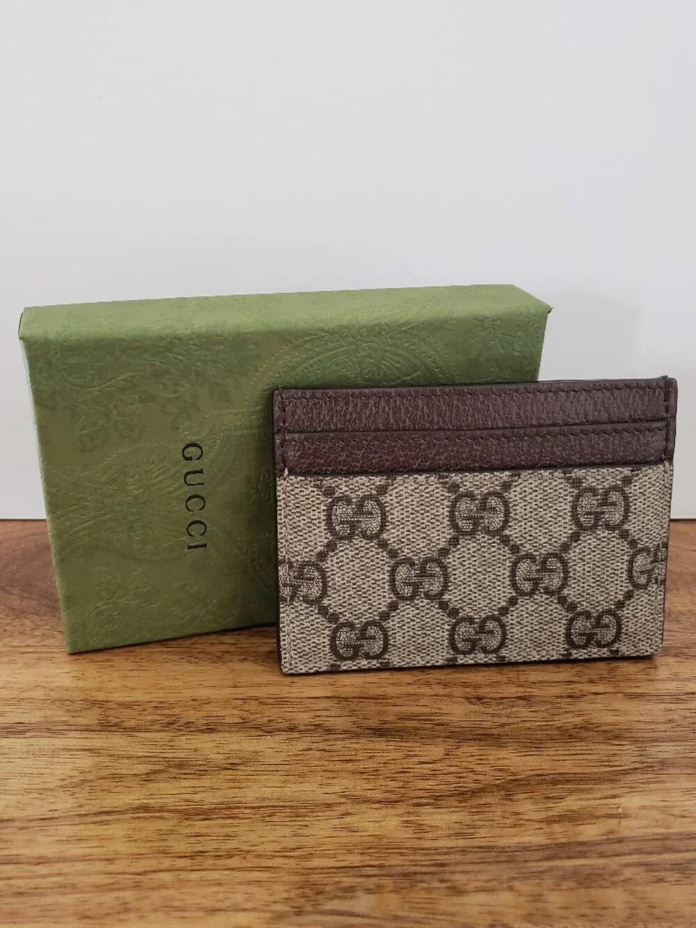 Authentic Gucci Ophidia GG Supreme Canvas Card Holder Wallet Dust Bag Box 523159